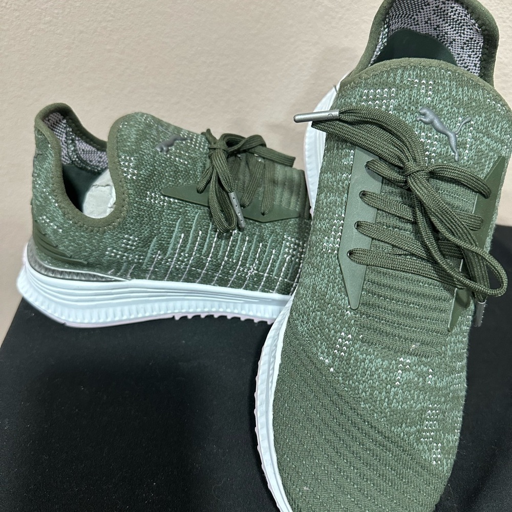 Puma Green and White Athletic Shoes with Knit Upper